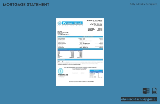 Kenya Prime Bank Hypothekenabrechnung – Beispiel-Word- und PDF-Datei (Vorschau)